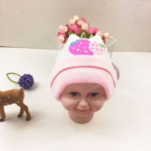 2016外贸原单针织儿童帽子小四角婴儿帽子草莓毛巾绣宝宝帽批发